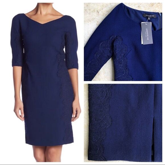 Lafayette 148 Dress Alexia V-neck Sheath Blue 2 - Picture 1 of 7